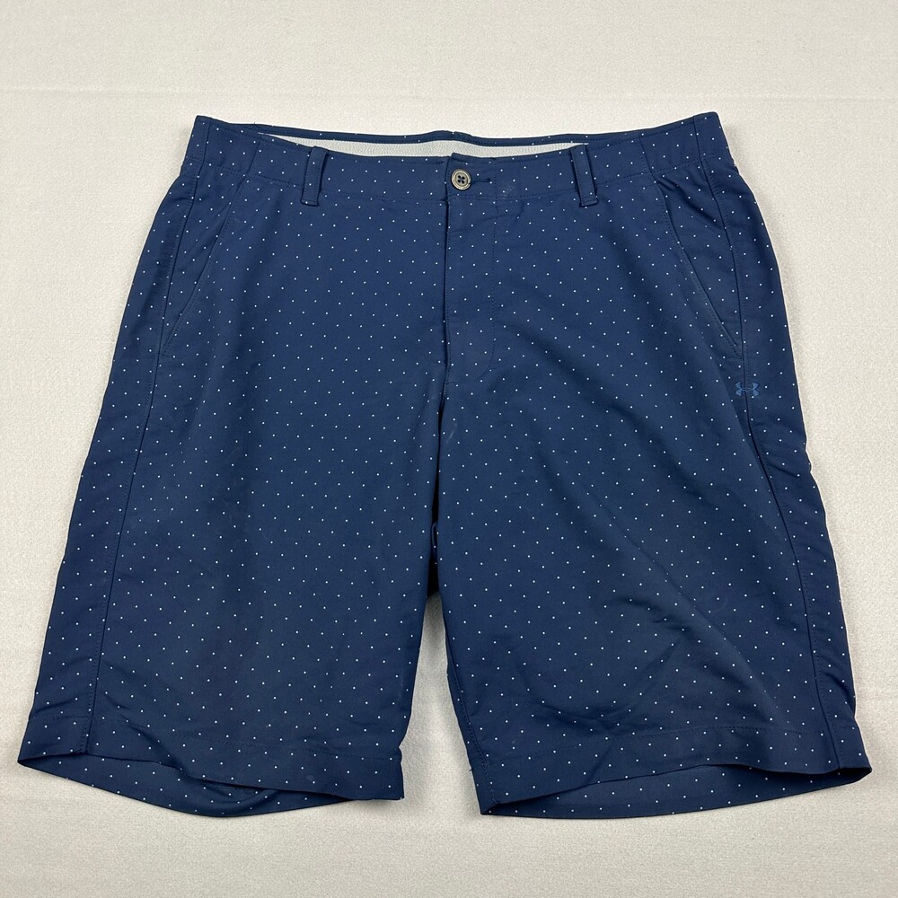 Under Armour Golf Shorts Men 36 Blue Polka Dot Khakis Chino Heat Gear Stretch